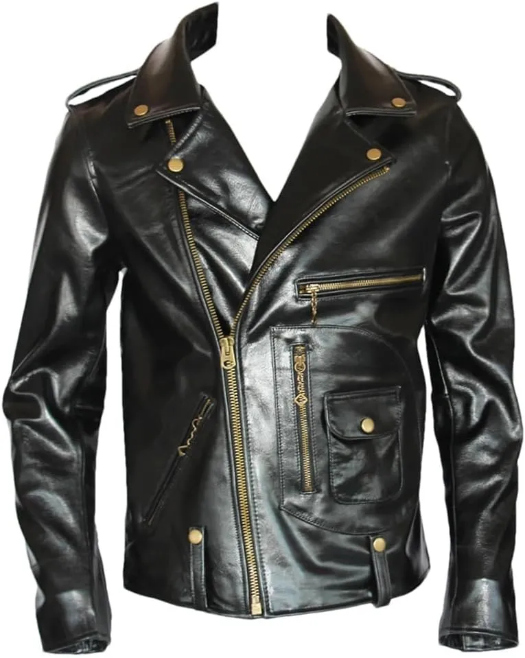 Genuine Leather Classic Motorcycle Jacket Heavyweight Natural Horsehide Motor Biker Jacket Coat