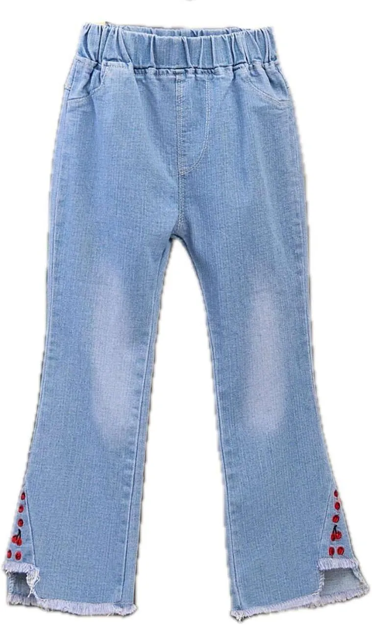 Girls Flare Jeans Elastic Waist Jeans Solid Stretchy Denim Pants