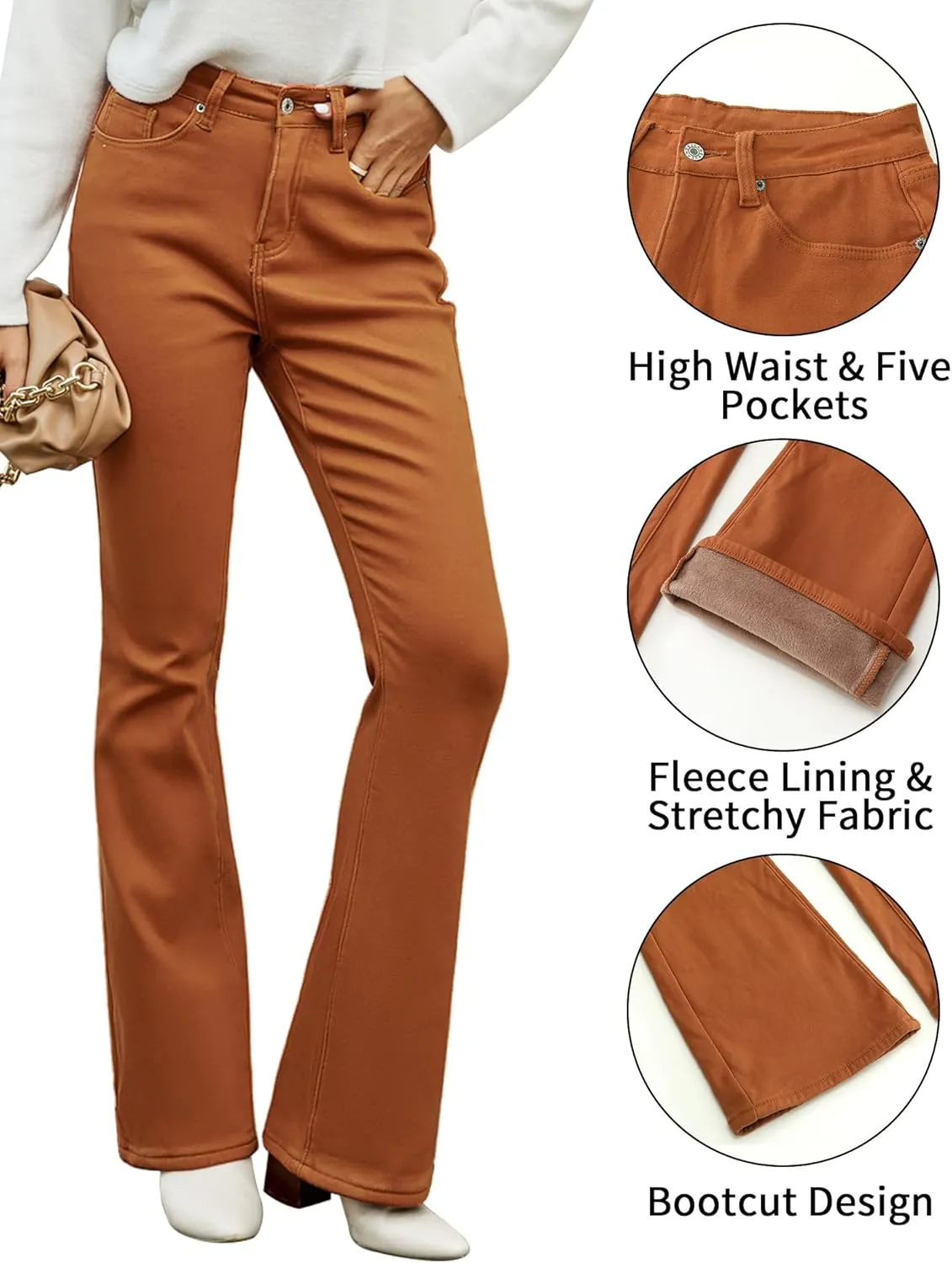 GRAPENT Bootcut Jeans for Women High Waist Stretchy Fleece Lined Pants Flare Jeans Denim Thermal Pants Winter Clothes
