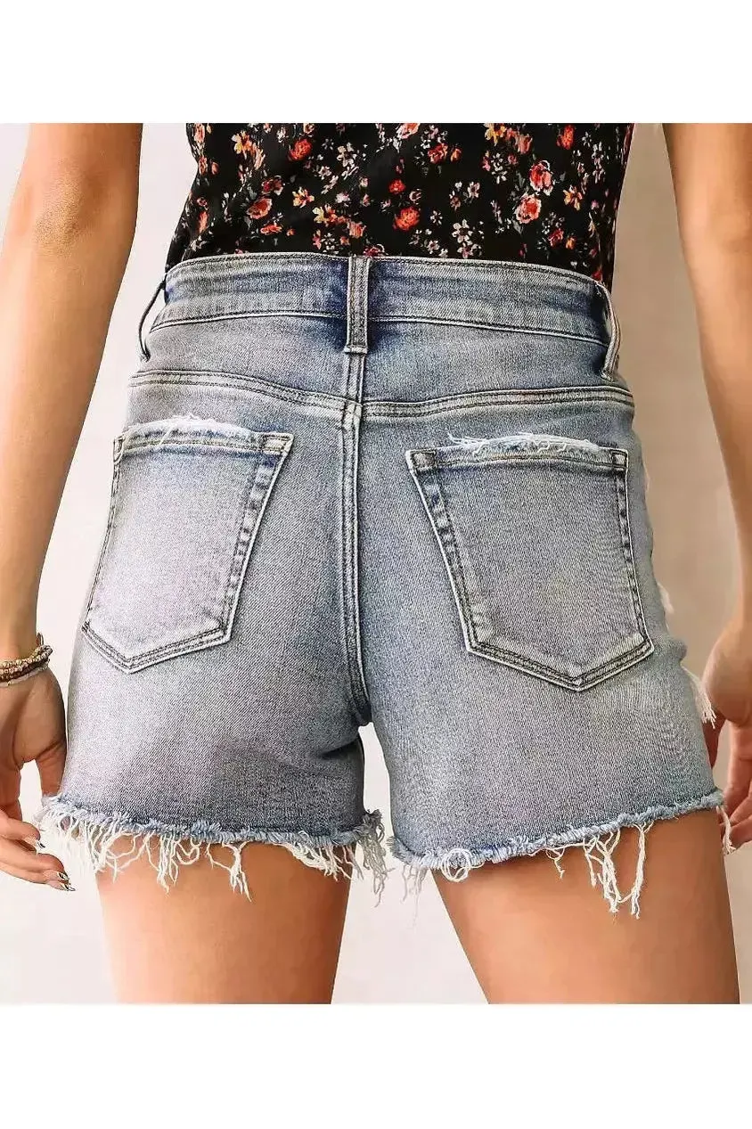 High Rise Vervet Distressed Shorts