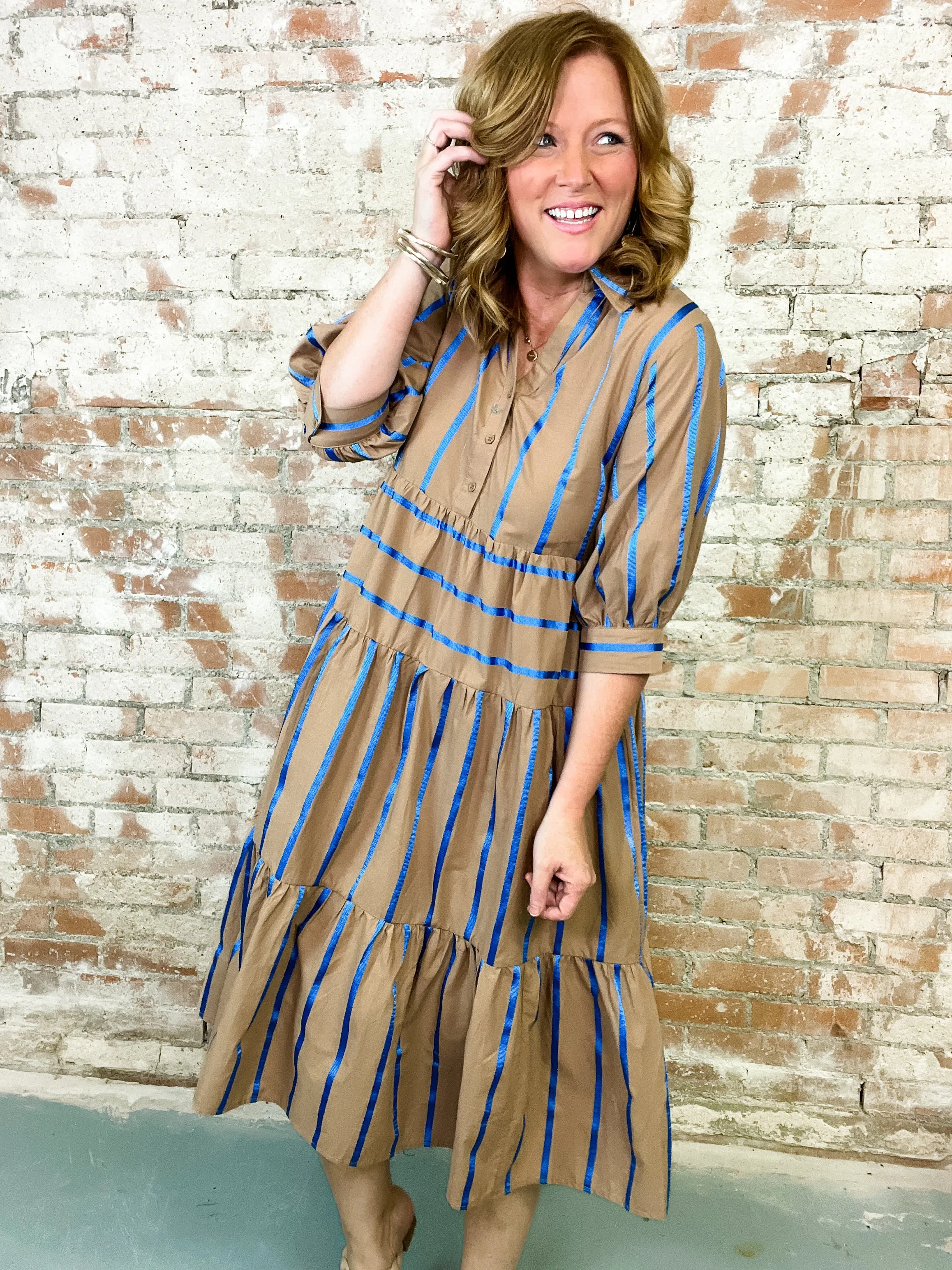 Janene Mocha   Royal Stripe Tiered Dress - FINAL SALE