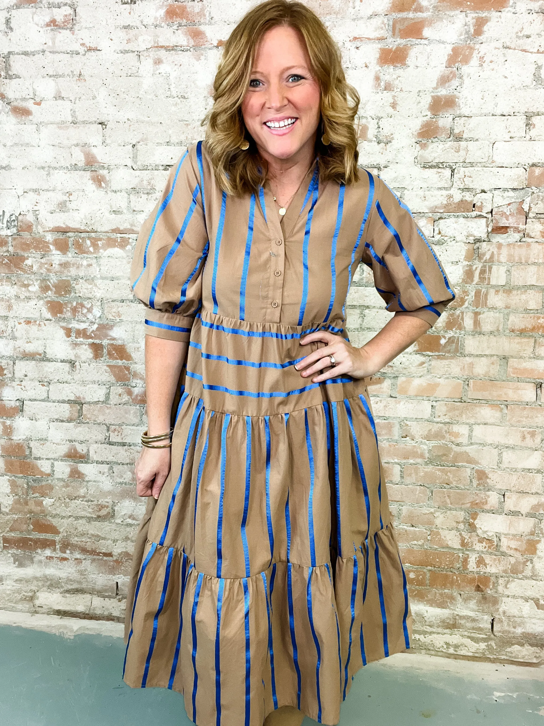 Janene Mocha   Royal Stripe Tiered Dress - FINAL SALE