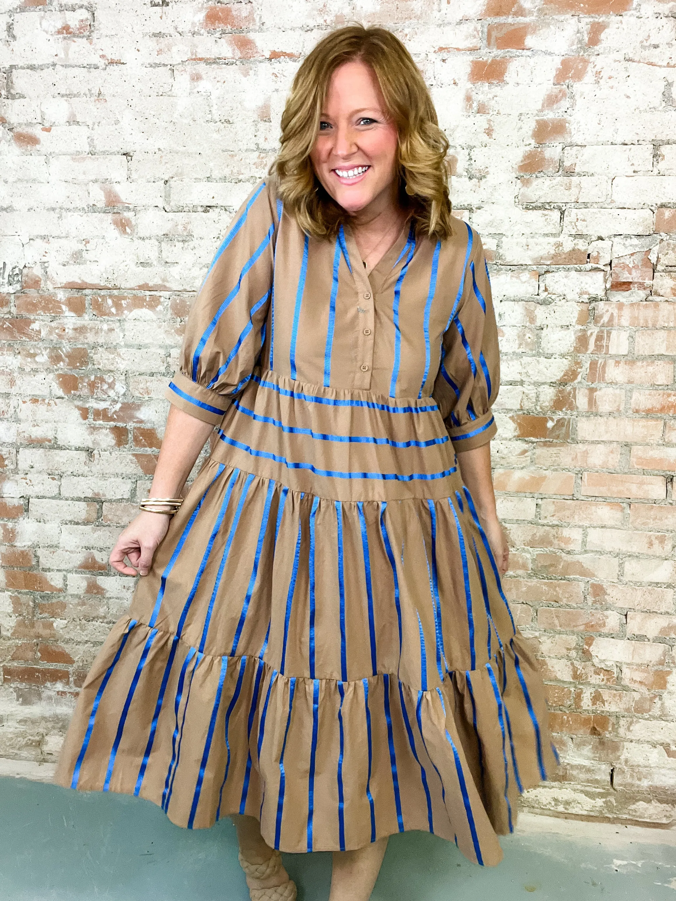 Janene Mocha   Royal Stripe Tiered Dress - FINAL SALE