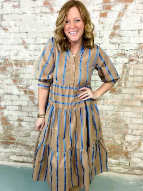 Janene Mocha   Royal Stripe Tiered Dress - FINAL SALE
