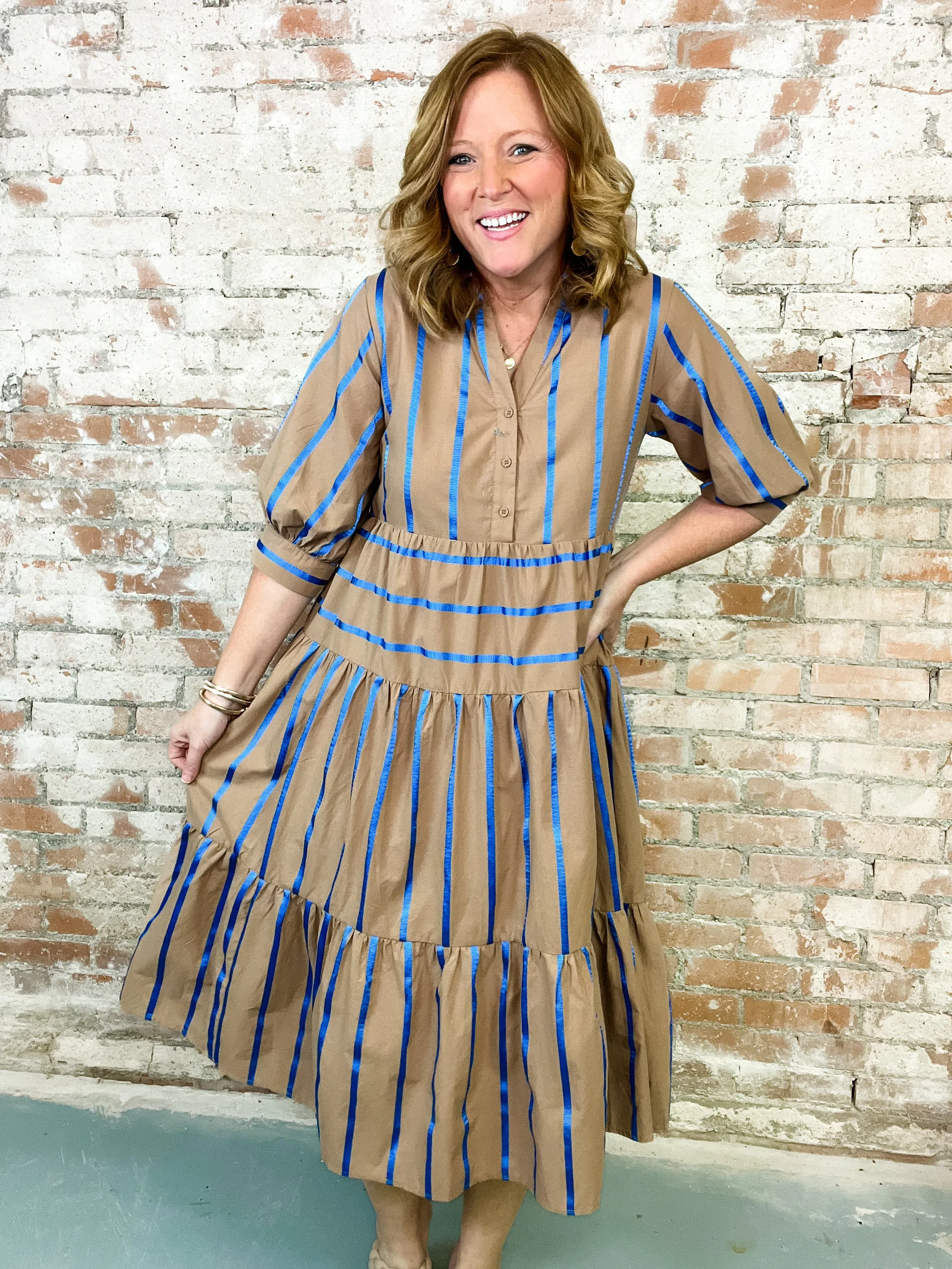 Janene Mocha   Royal Stripe Tiered Dress - FINAL SALE