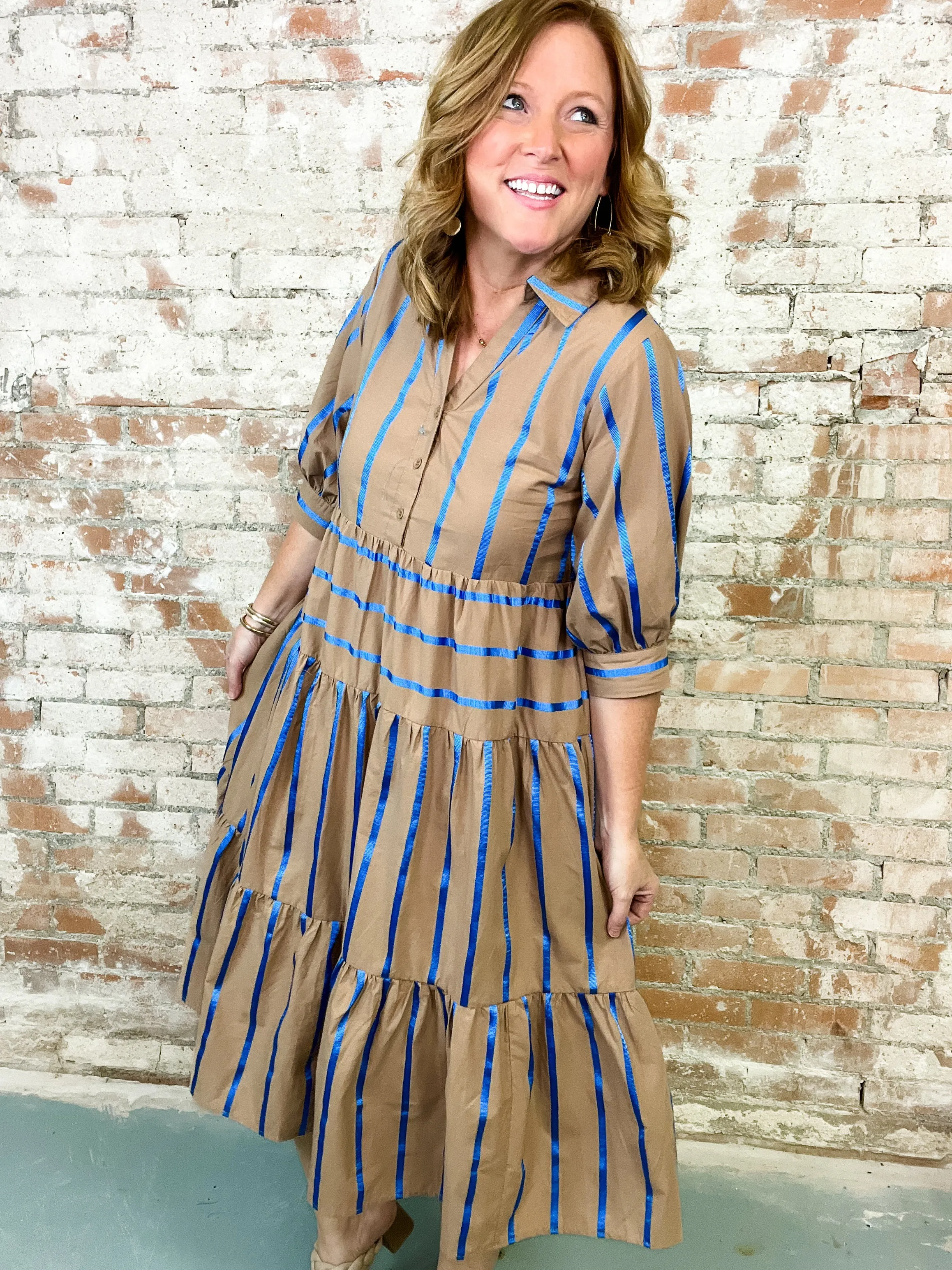 Janene Mocha   Royal Stripe Tiered Dress - FINAL SALE