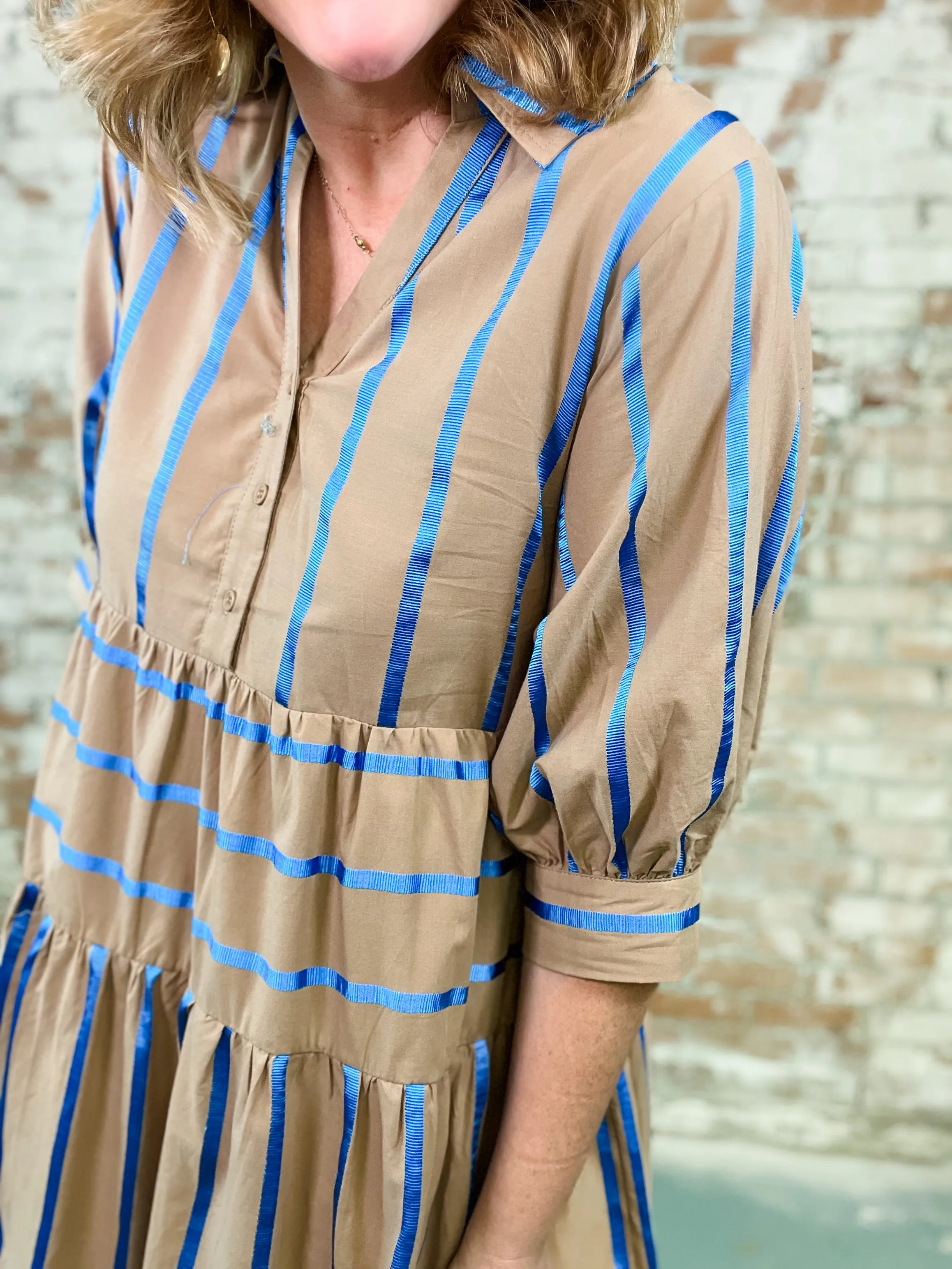 Janene Mocha   Royal Stripe Tiered Dress - FINAL SALE