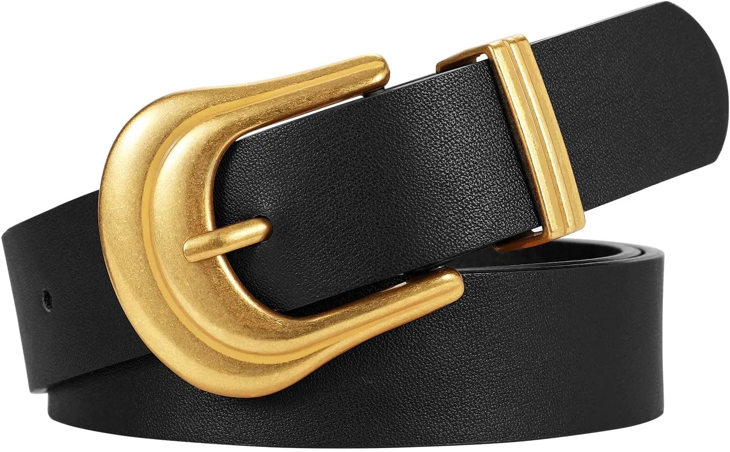 JASGOOD Women's Western Belt Vintage Black Leather Waist Belt for Pants Jeans with Gold Buckle