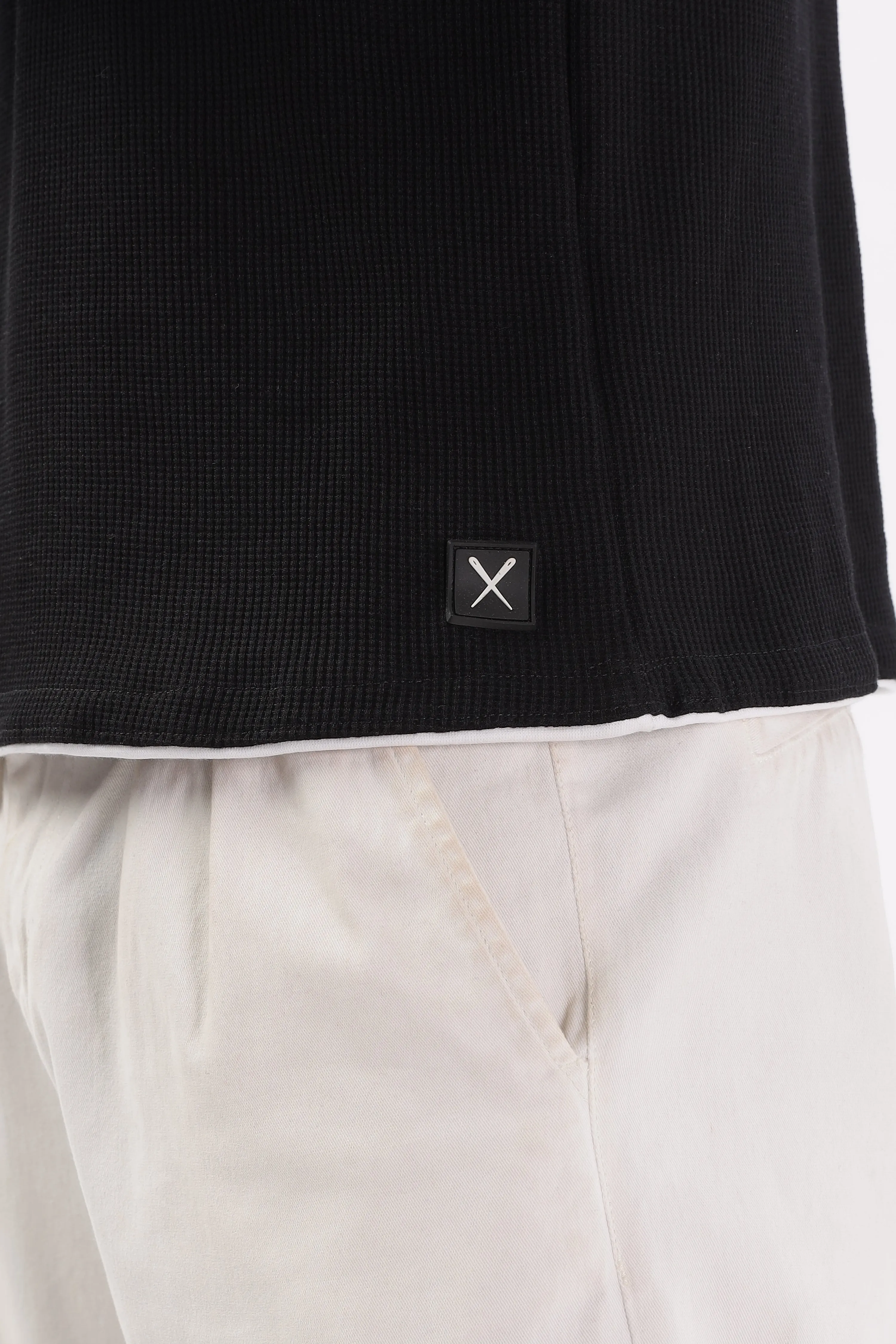 Knitted Full Sleeve T-Shirt: Black