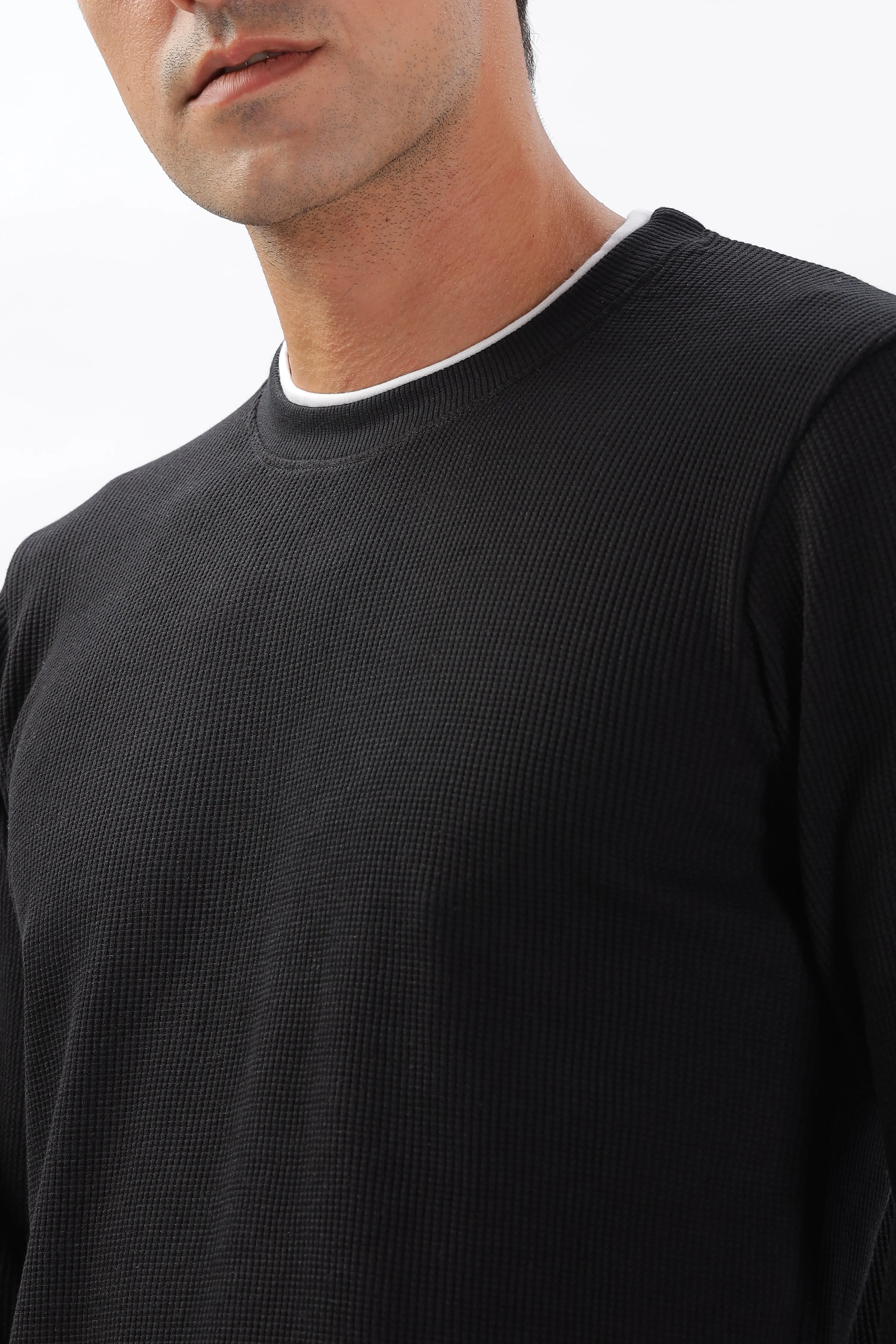 Knitted Full Sleeve T-Shirt: Black