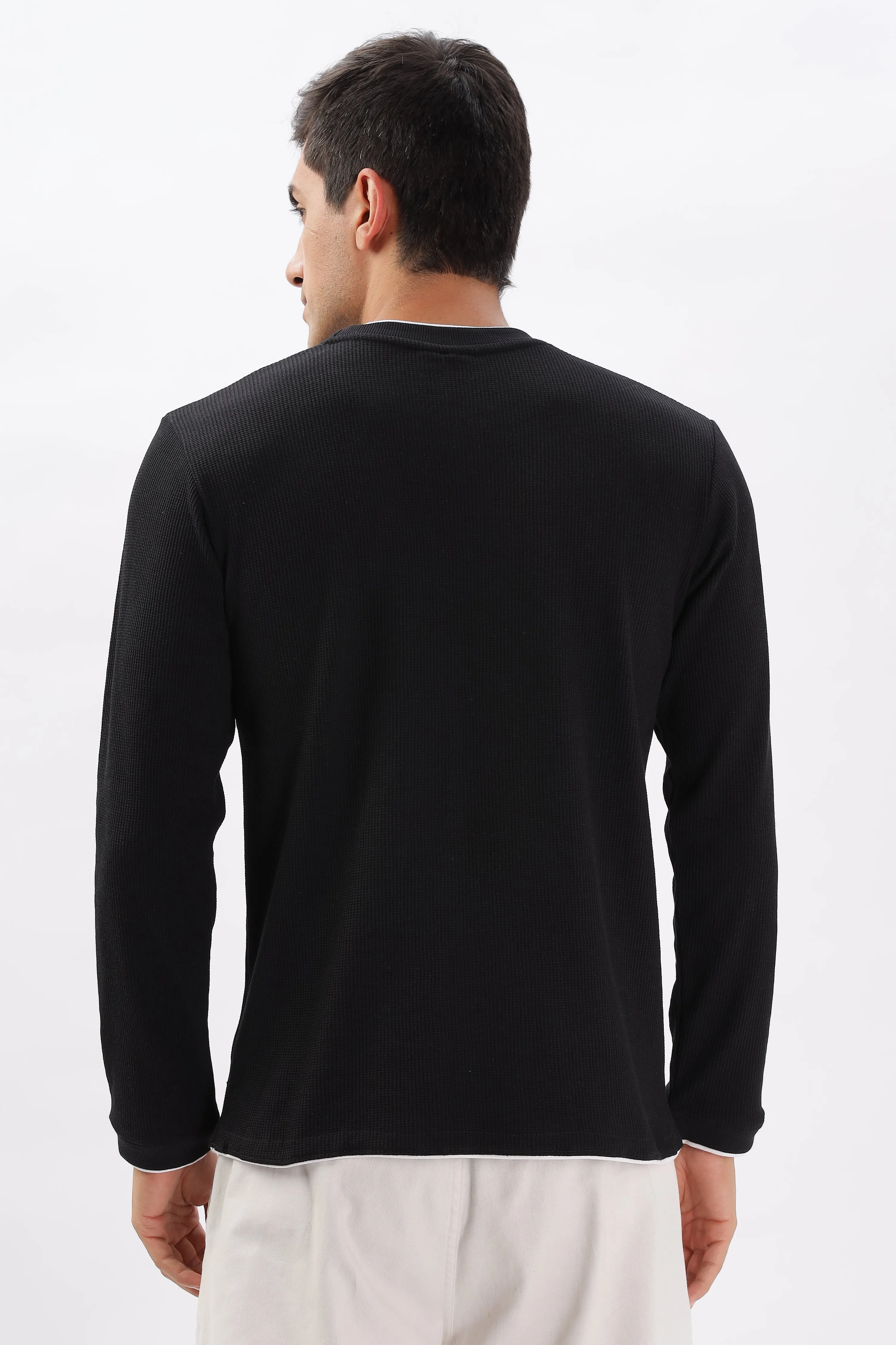 Knitted Full Sleeve T-Shirt: Black