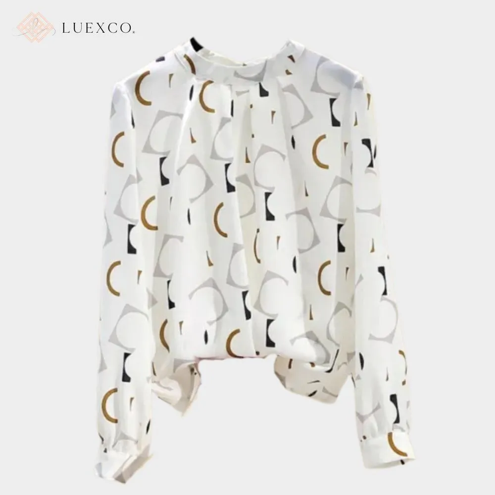 Luexco Geometric Blouse Minimalist Long-Sleeved Top