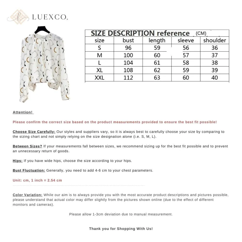 Luexco Geometric Blouse Minimalist Long-Sleeved Top
