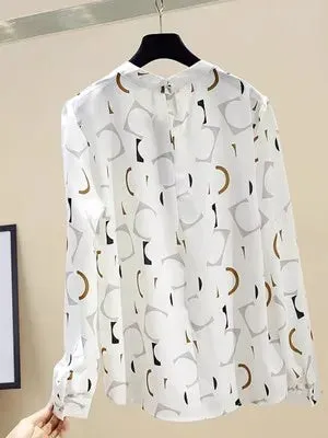 Luexco Geometric Blouse Minimalist Long-Sleeved Top