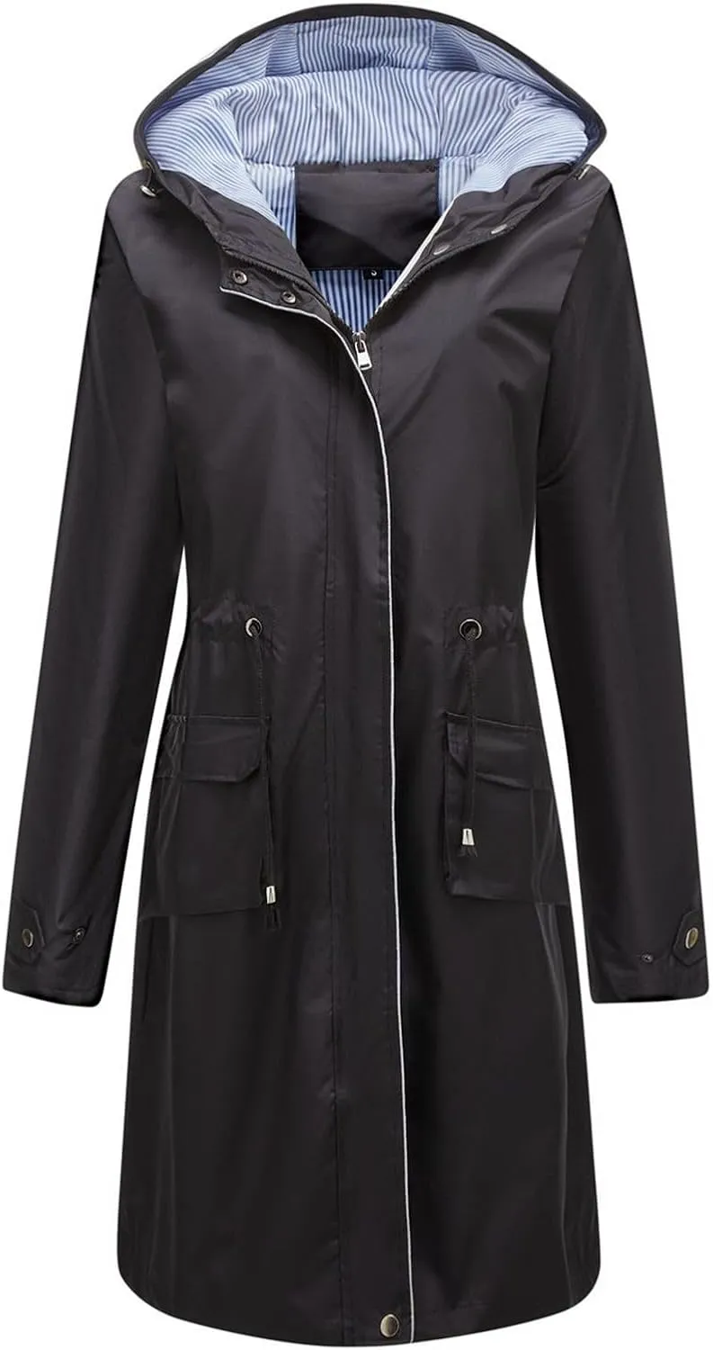 Lu's Chic Women's Long Anorak Jacket Raincoat Rain Jacket Long Sleeve Casual Hooded Cargo Utility Military Outerwear
