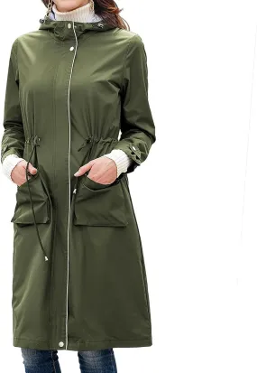 Lu's Chic Women's Long Anorak Jacket Raincoat Rain Jacket Long Sleeve Casual Hooded Cargo Utility Military Outerwear
