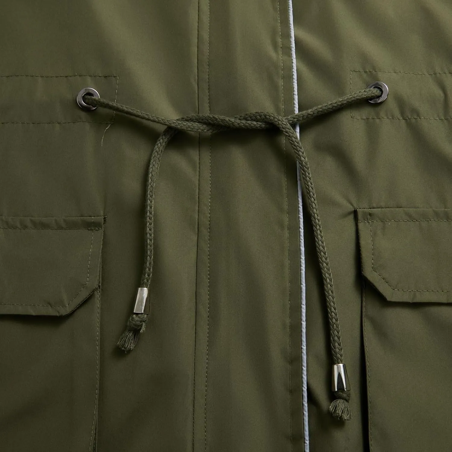 Lu's Chic Women's Long Anorak Jacket Raincoat Rain Jacket Long Sleeve Casual Hooded Cargo Utility Military Outerwear