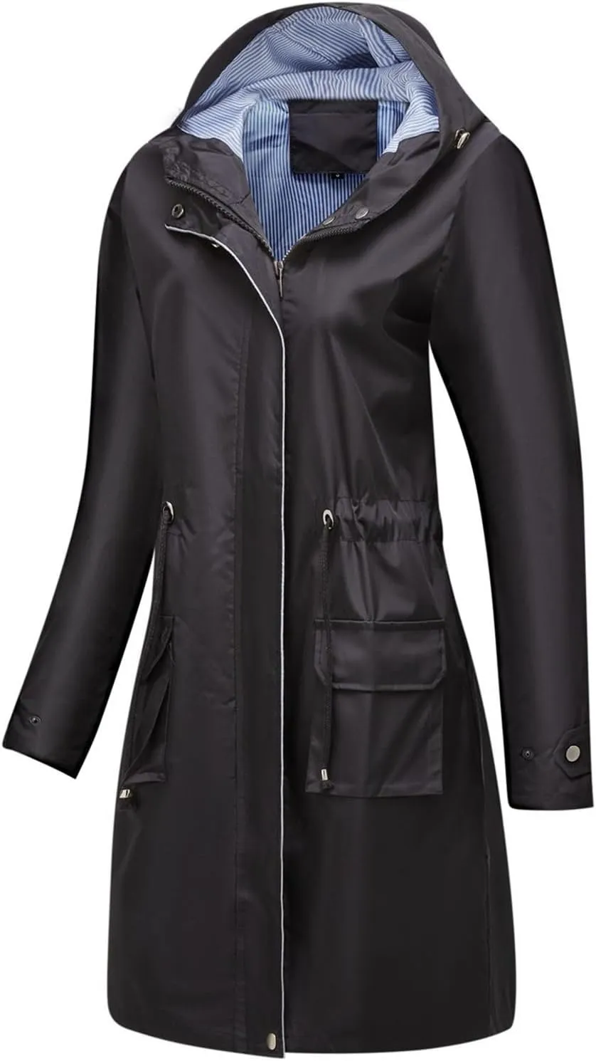 Lu's Chic Women's Long Anorak Jacket Raincoat Rain Jacket Long Sleeve Casual Hooded Cargo Utility Military Outerwear