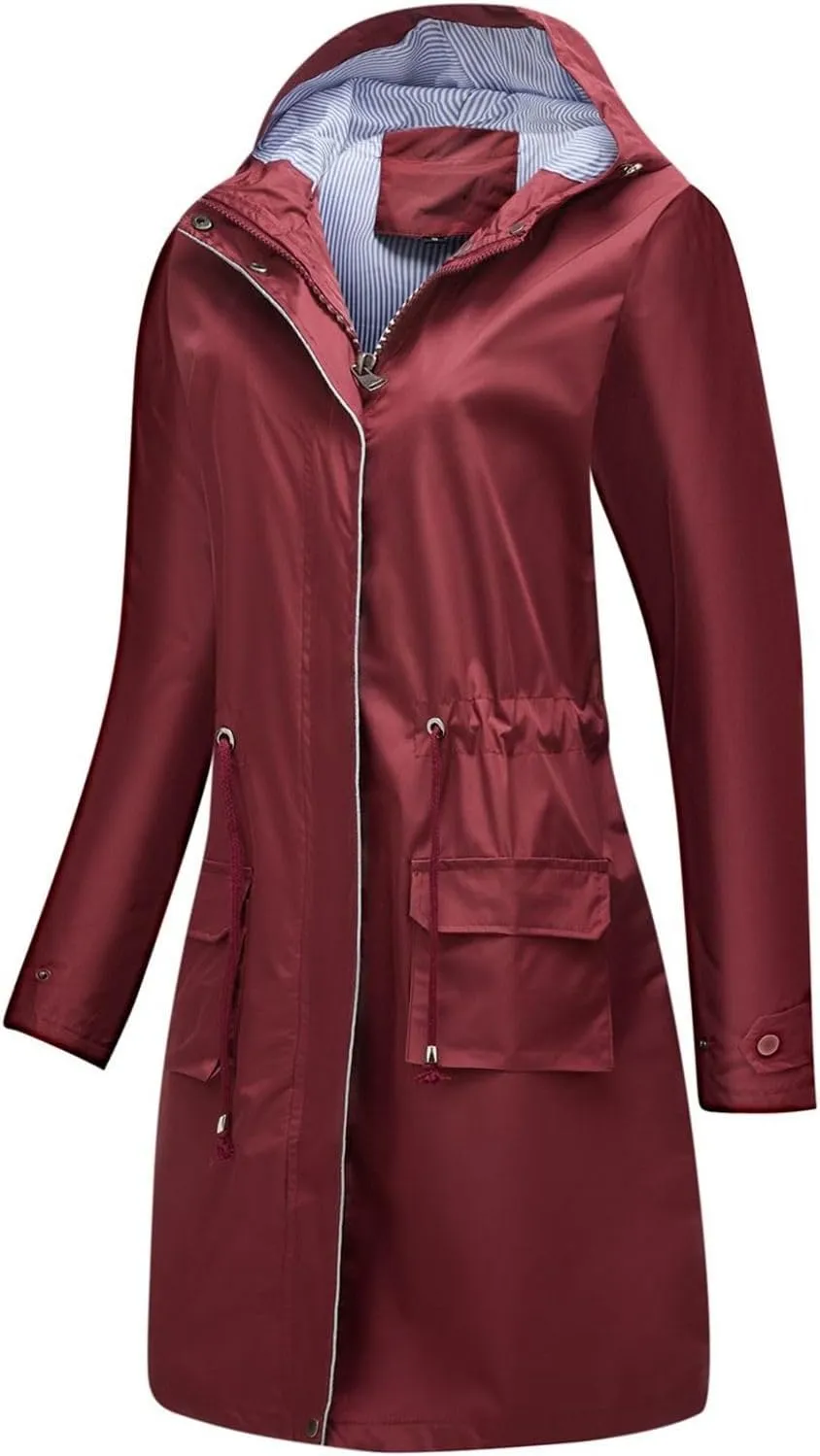 Lu's Chic Women's Long Anorak Jacket Raincoat Rain Jacket Long Sleeve Casual Hooded Cargo Utility Military Outerwear