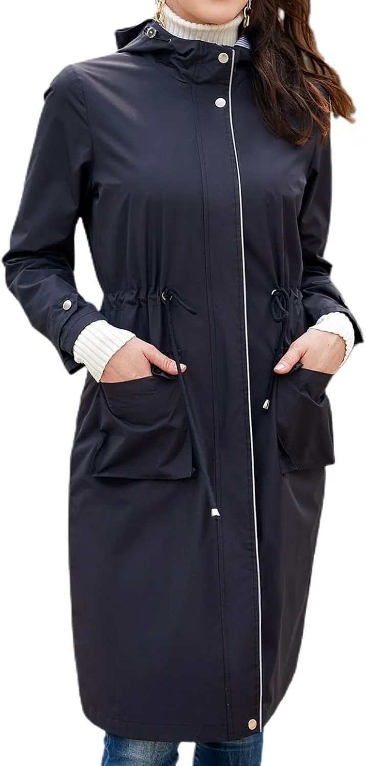 Lu's Chic Women's Long Anorak Jacket Raincoat Rain Jacket Long Sleeve Casual Hooded Cargo Utility Military Outerwear
