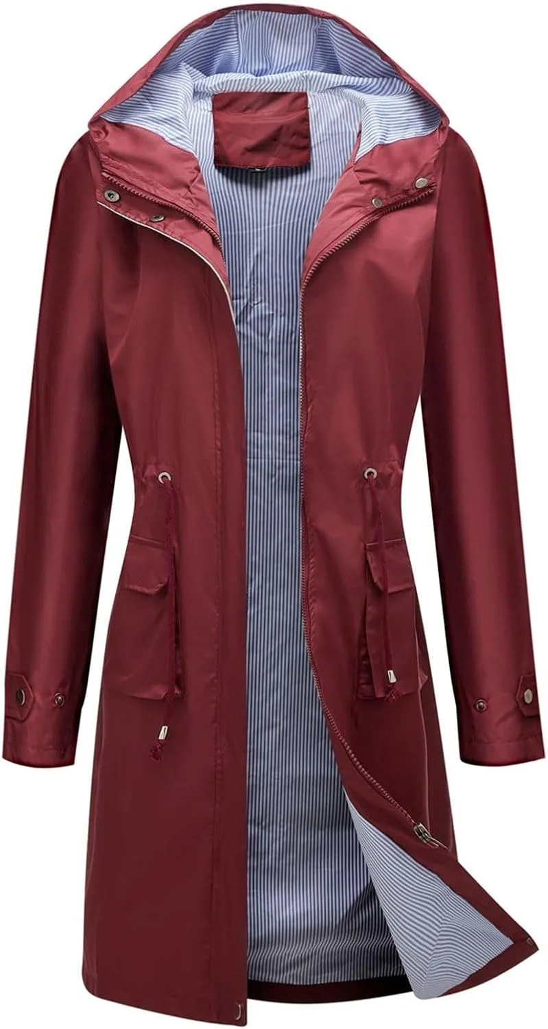 Lu's Chic Women's Long Anorak Jacket Raincoat Rain Jacket Long Sleeve Casual Hooded Cargo Utility Military Outerwear