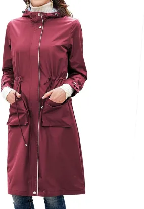 Lu's Chic Women's Long Anorak Jacket Raincoat Rain Jacket Long Sleeve Casual Hooded Cargo Utility Military Outerwear