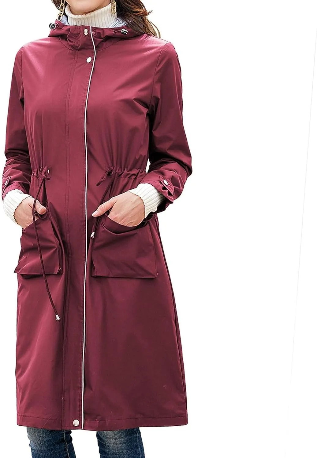 Lu's Chic Women's Long Anorak Jacket Raincoat Rain Jacket Long Sleeve Casual Hooded Cargo Utility Military Outerwear
