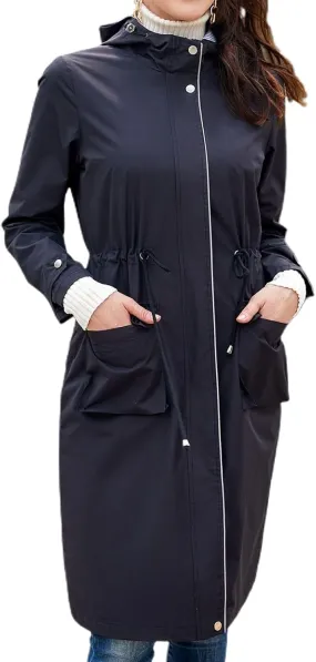 Lu's Chic Women's Long Anorak Jacket Raincoat Rain Jacket Long Sleeve Casual Hooded Cargo Utility Military Outerwear