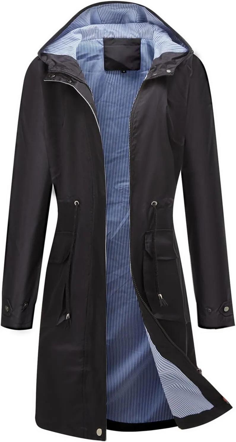 Lu's Chic Women's Long Anorak Jacket Raincoat Rain Jacket Long Sleeve Casual Hooded Cargo Utility Military Outerwear