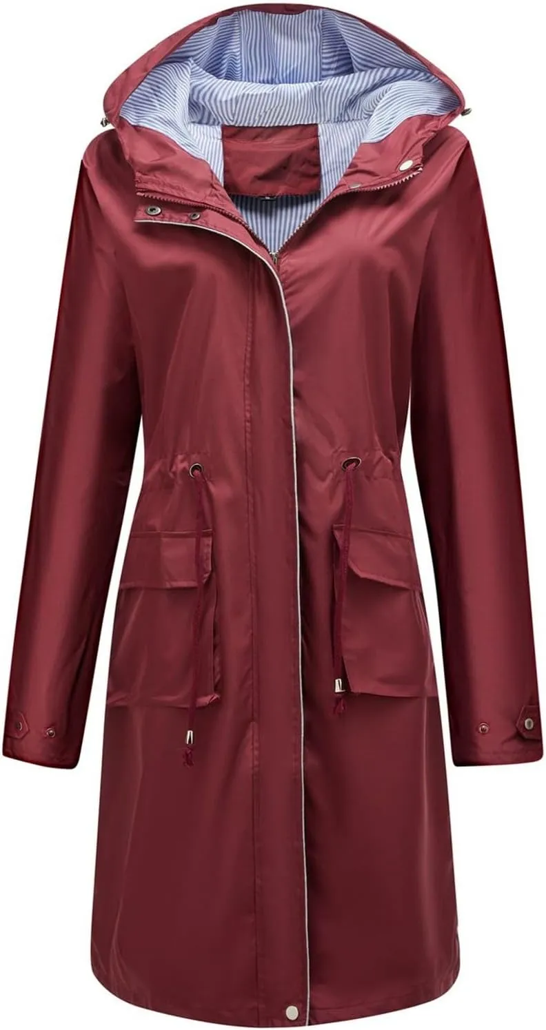 Lu's Chic Women's Long Anorak Jacket Raincoat Rain Jacket Long Sleeve Casual Hooded Cargo Utility Military Outerwear