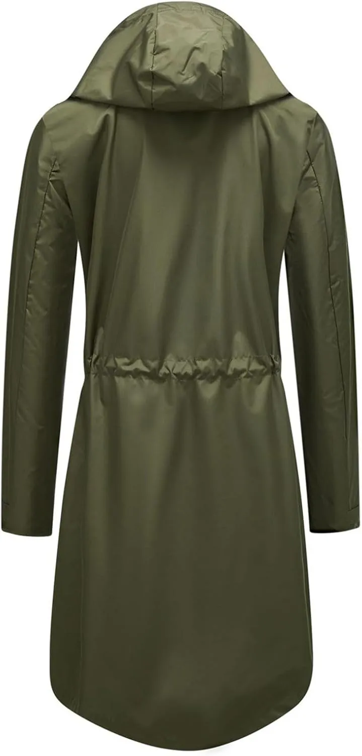 Lu's Chic Women's Long Anorak Jacket Raincoat Rain Jacket Long Sleeve Casual Hooded Cargo Utility Military Outerwear