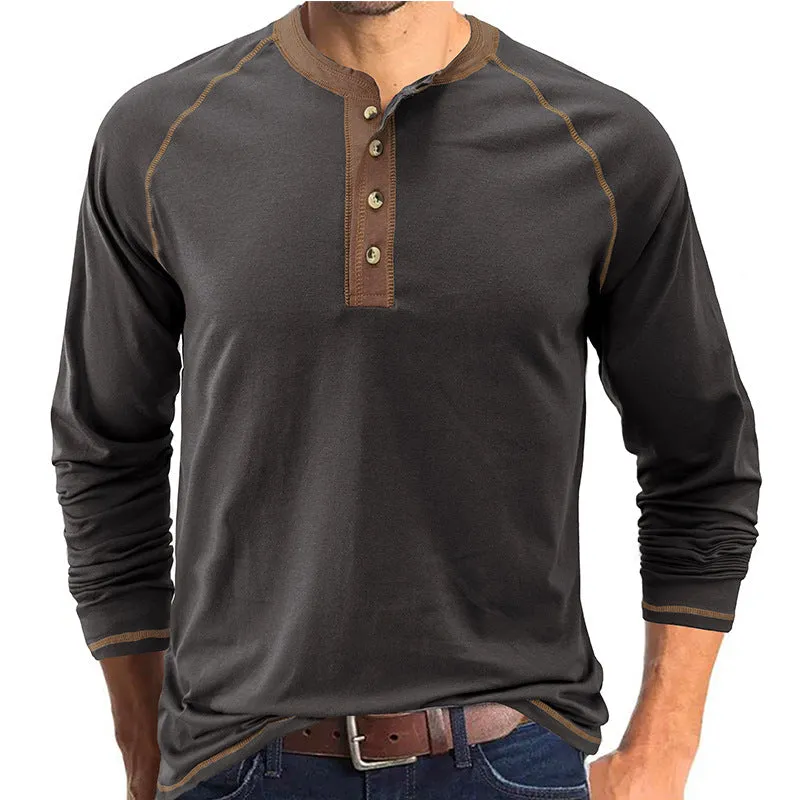 Men's Breathable Henley Collar T-Shirt