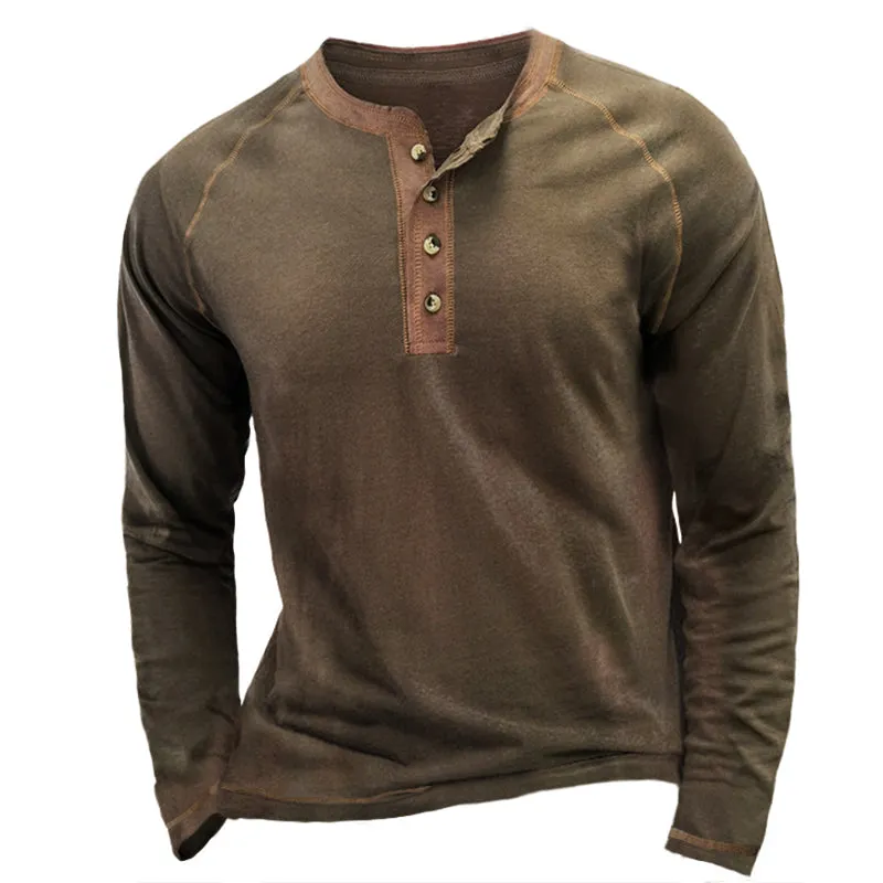 Men's Breathable Henley Collar T-Shirt