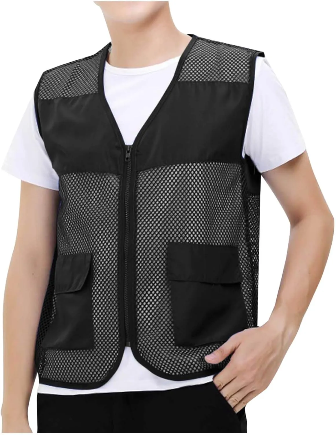 Mens Breathable Mesh Vest Jacket Summer Casual Lightweight Cycling Travel Zip Up Vests Outdoor Fishing Work Waistcoat