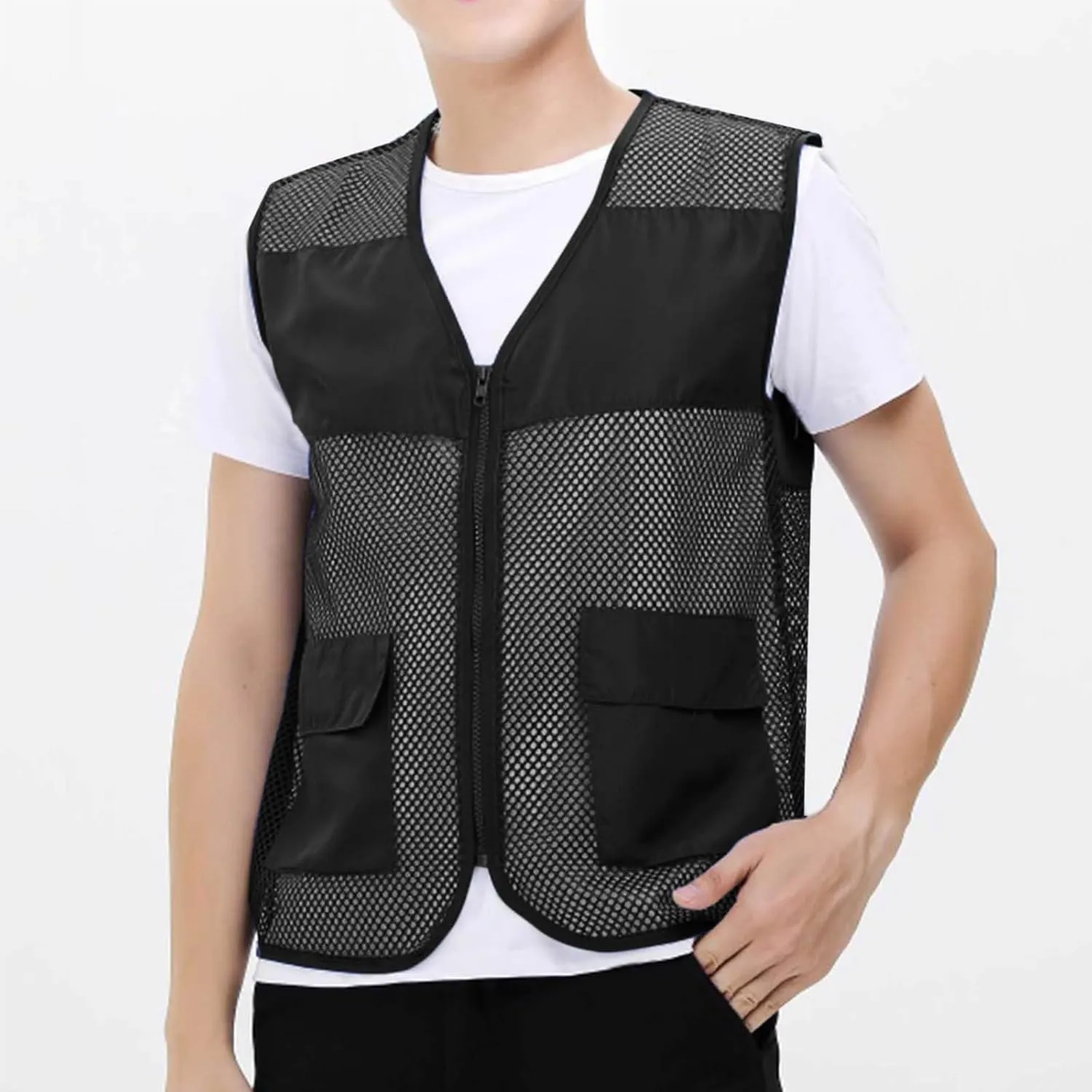Mens Breathable Mesh Vest Jacket Summer Casual Lightweight Cycling Travel Zip Up Vests Outdoor Fishing Work Waistcoat