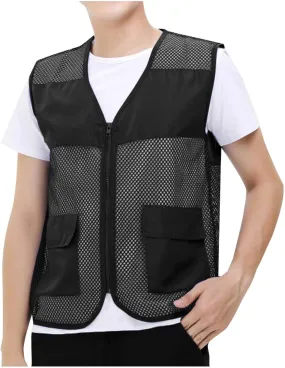 Mens Breathable Mesh Vest Jacket Summer Casual Lightweight Cycling Travel Zip Up Vests Outdoor Fishing Work Waistcoat