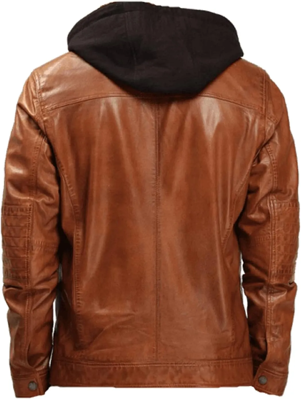 Mens Brown Leather Jacket Classic Casual Café Racer Genuinine Motorcycle Jacket with Hood