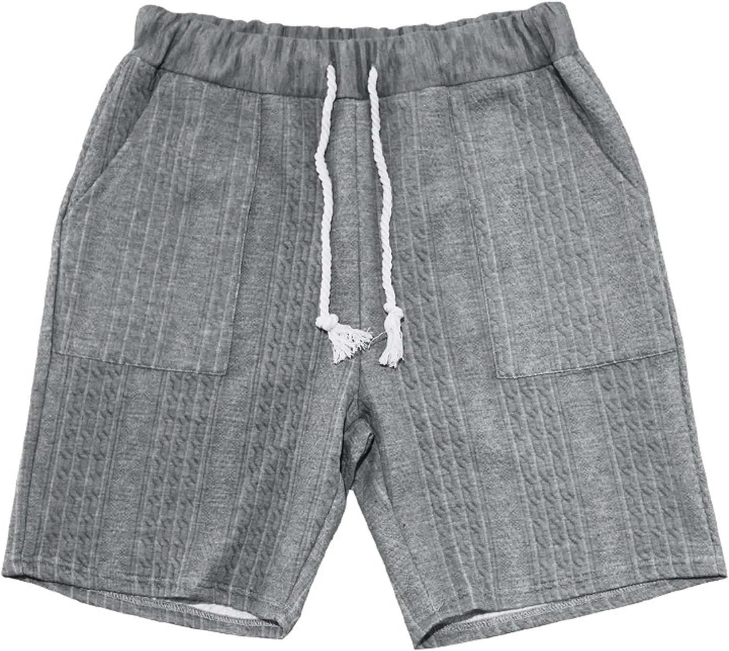 Mens Casual Knit Cable Shorts Drawstring Elastic Waist Loose Comfy Summer Fashion Lounge Bermuda Shorts with Pockets