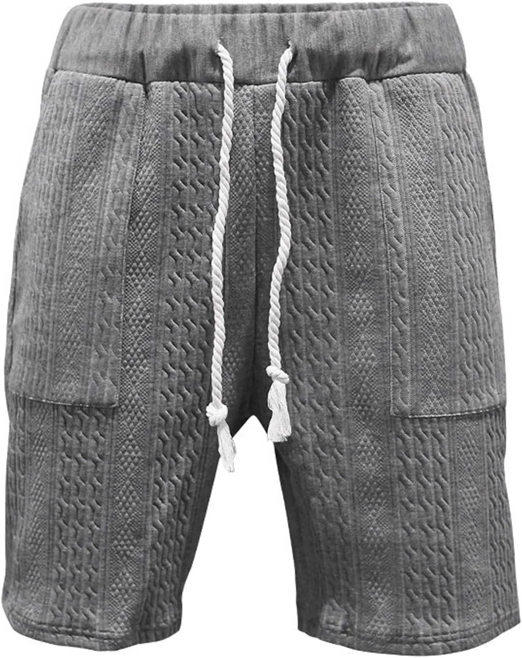 Mens Casual Knit Cable Shorts Drawstring Elastic Waist Loose Comfy Summer Fashion Lounge Bermuda Shorts with Pockets