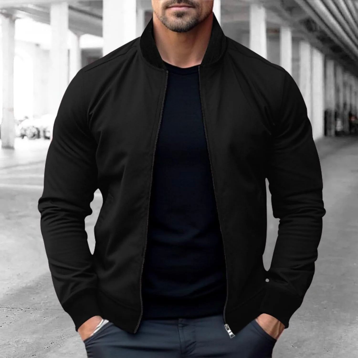 Men's Casual Lightweight Flight Jackets Softshell Varisty Jacket Fashion Classic Bomber Jacket with Pockets