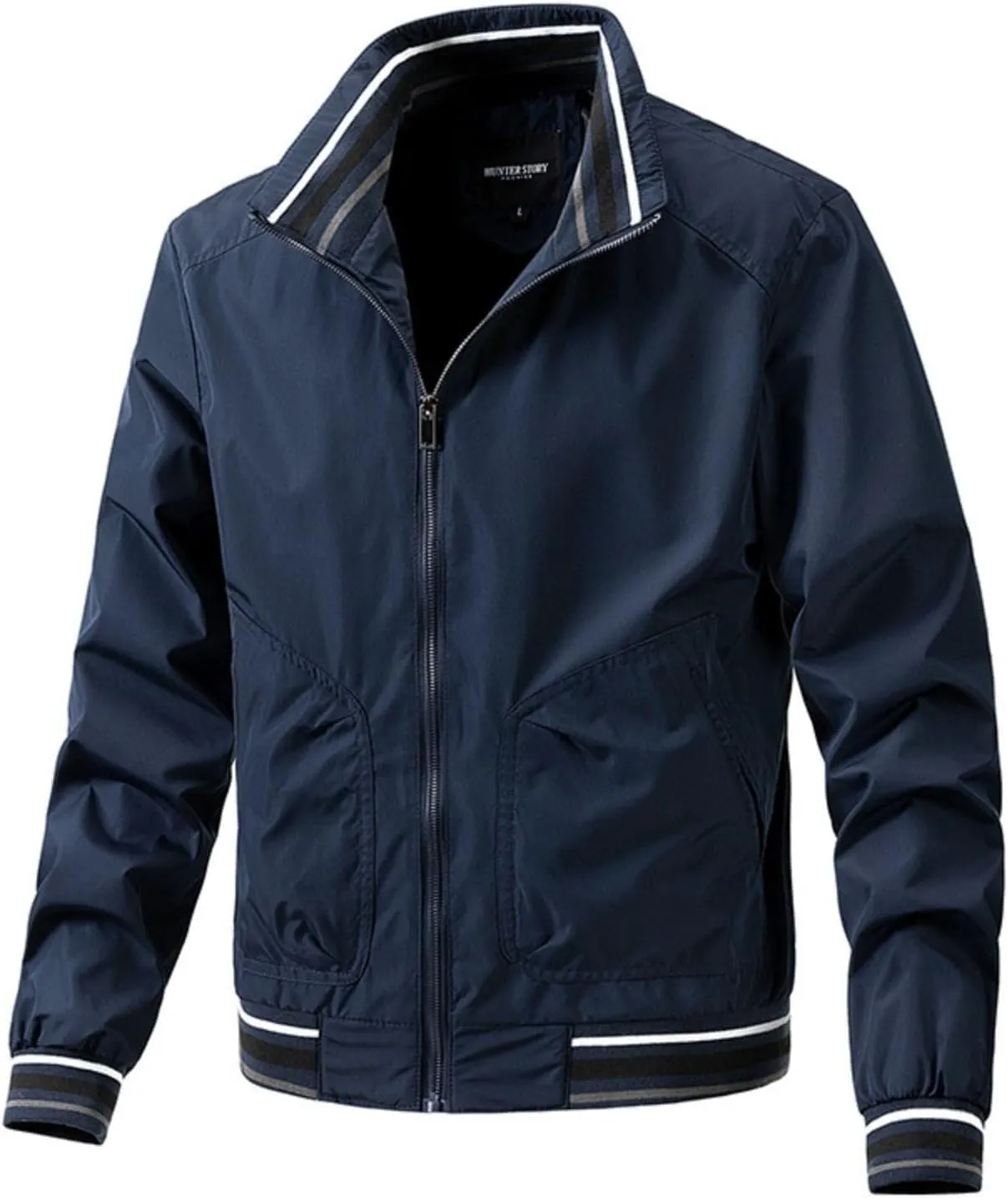 Men's Casual Lightweight Jacket Fall Windbreaker Classic Bomber Fashion Zip Up Coat with Pocket