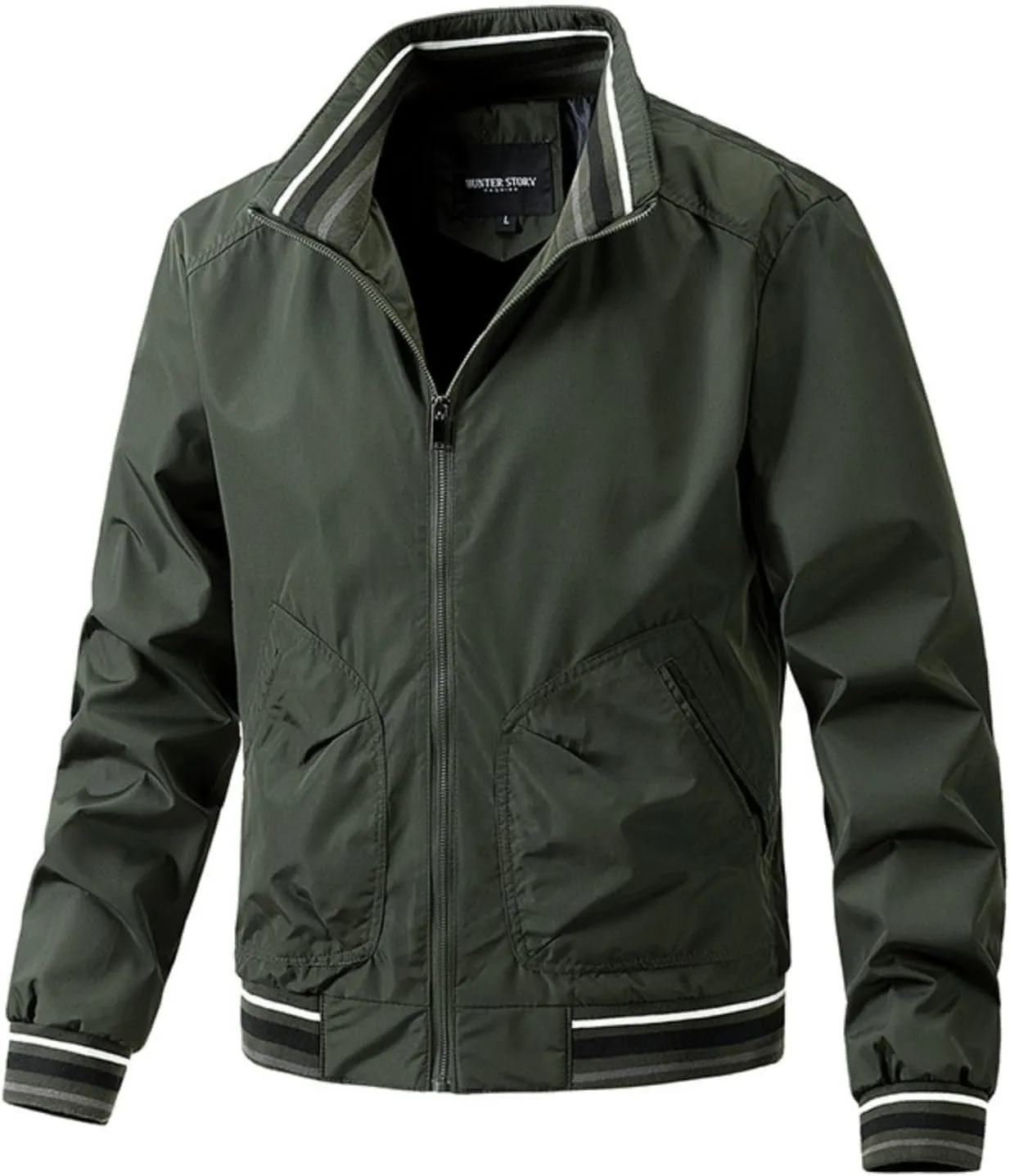 Men's Casual Lightweight Jacket Fall Windbreaker Classic Bomber Fashion Zip Up Coat with Pocket