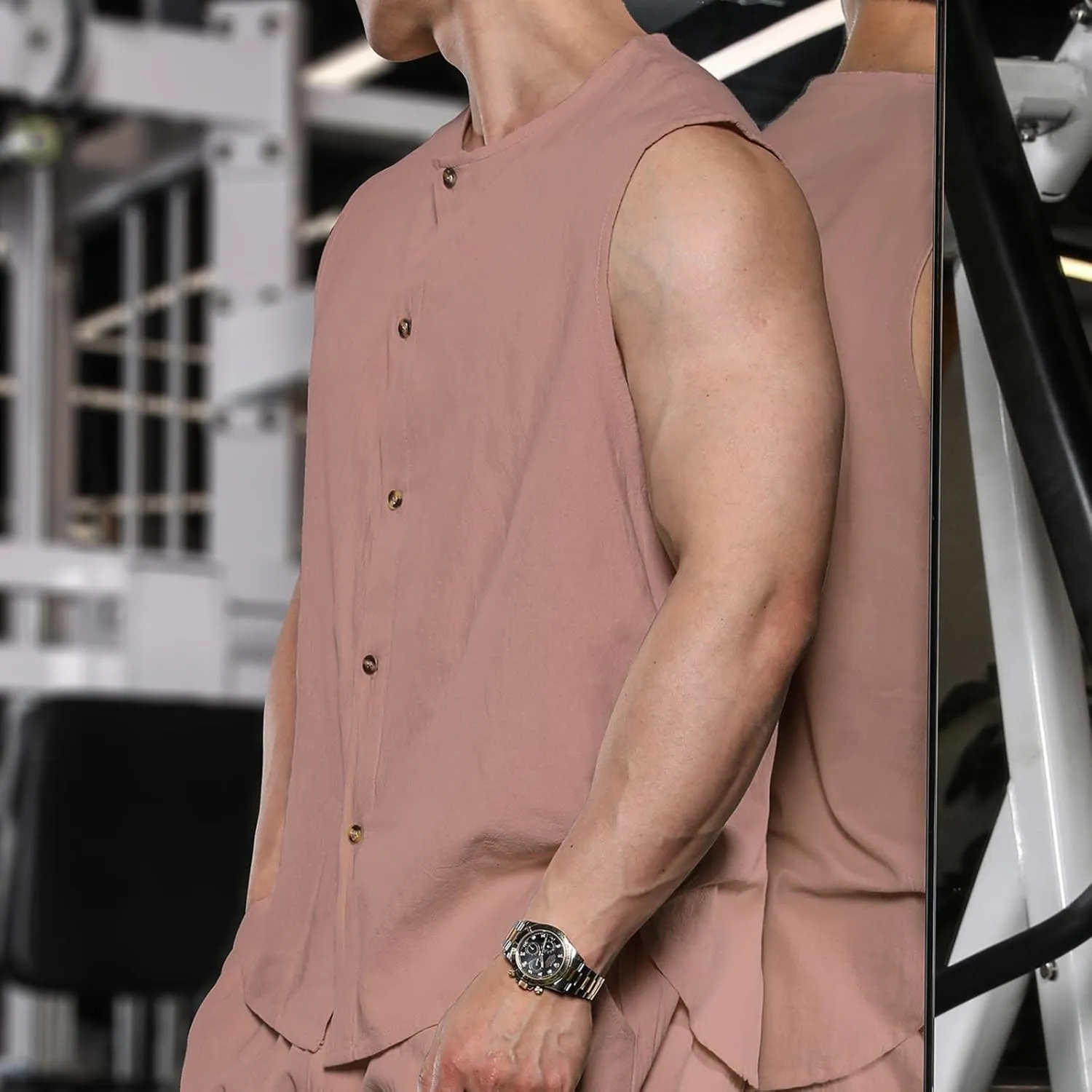 Men's Cotton Linen Vest Shirts Sleeveless Linen Shirt Button Down Tank Tops Crewneck Blouse Breathable Linen Vests Cardigan