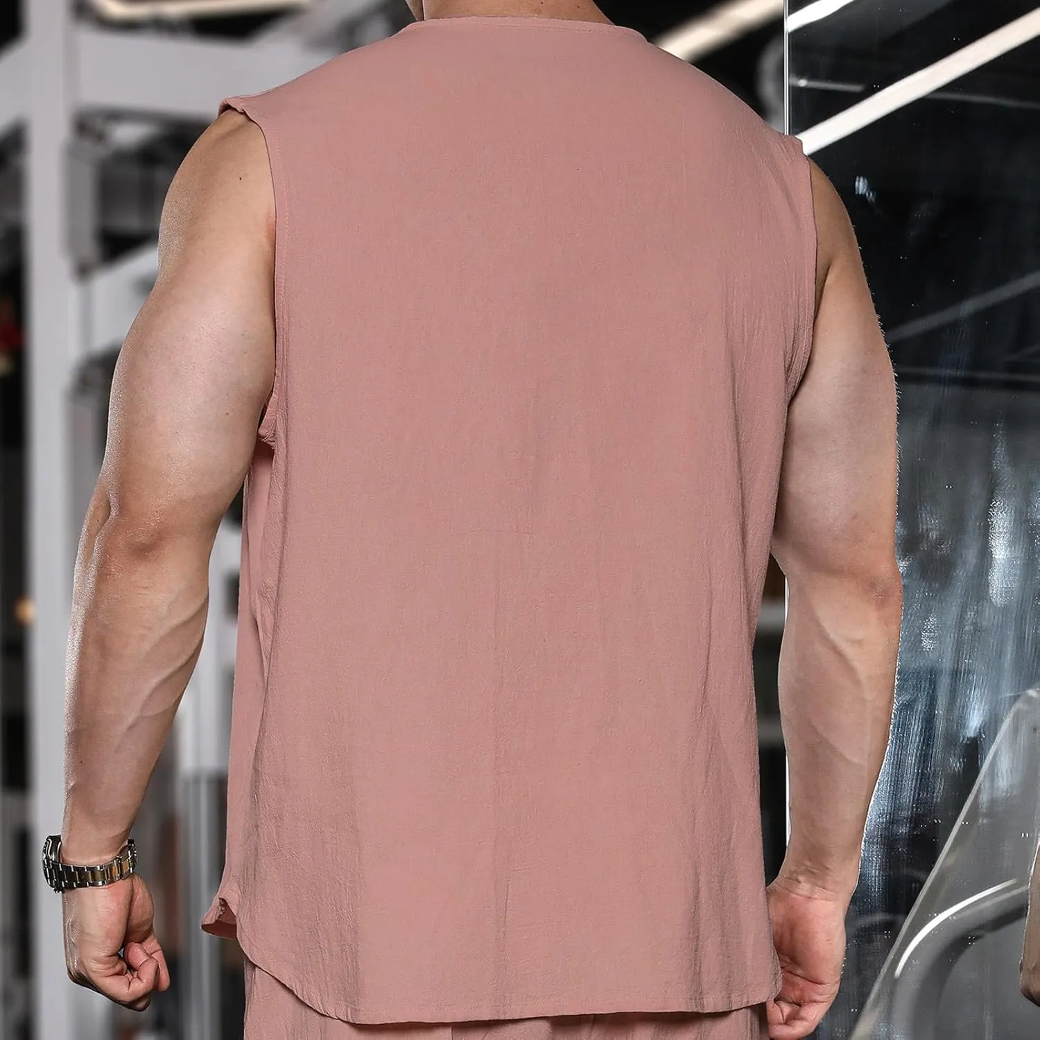 Men's Cotton Linen Vest Shirts Sleeveless Linen Shirt Button Down Tank Tops Crewneck Blouse Breathable Linen Vests Cardigan