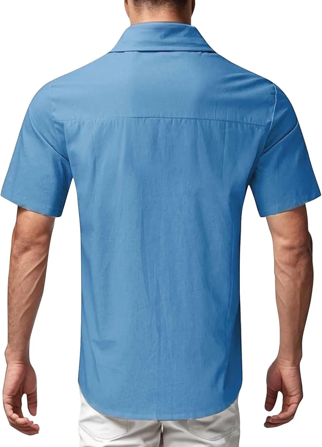 Mens Linen Beach Tops Plam Tree Graphic Short Sleeve Summer Button Down Shirt Lightweight Breathable Shirt