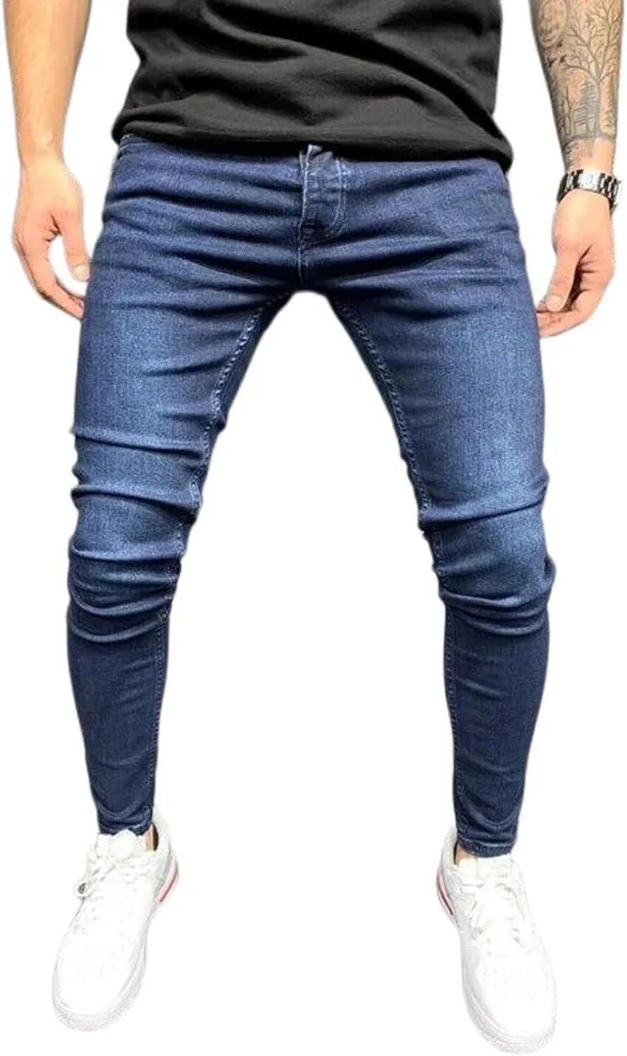 Men's Skinny Distressed Ripped Jeans Destroyed Stretchy Knee Holes Slim Tapered Leg Jeans