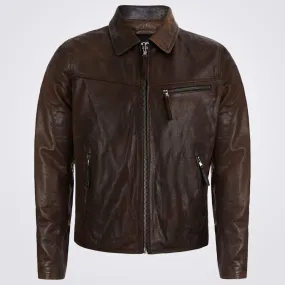 Men's Smart Brown Genuine Cow Leather Harrington Jacket