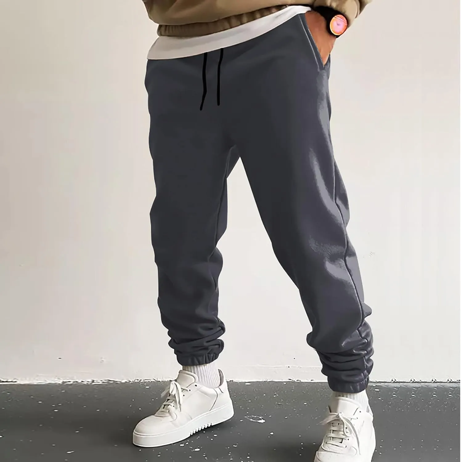 Mens Sweatpants Joggers Cinch Bottom Baggy Sweat Pants Drawstring Stretchy Workout Comfy Lounge Pants with Pockets