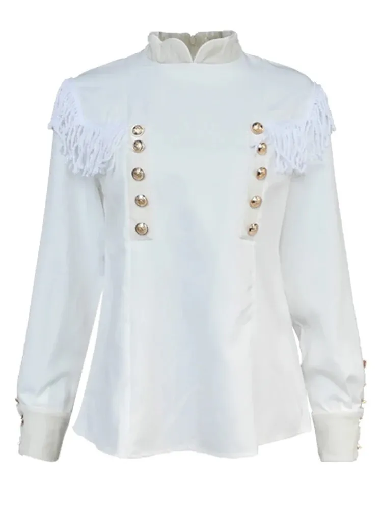 Minimalist Shirts For Women Stand Collar Long Sleeve Patchwork Tassel Autumn Blouse Female Fashion Clothing