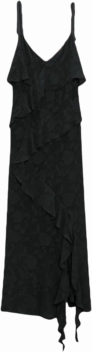 Miqil Women's Sexy Backless Peplum Ruffle Long Dress Y2k Bodycon Spaghetti Strap Asymmetrical Dress Elegant Evening Dress
